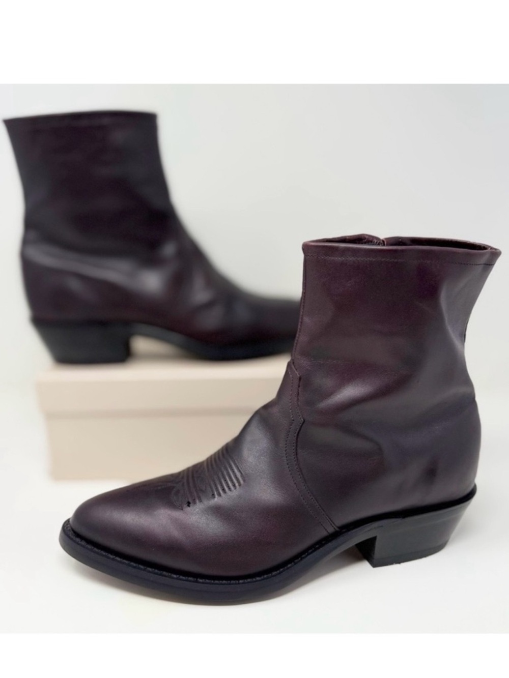 Tony Lama Men’s 8.5D Burgundy Leather Western Roper Ankle Boots – Zip Up